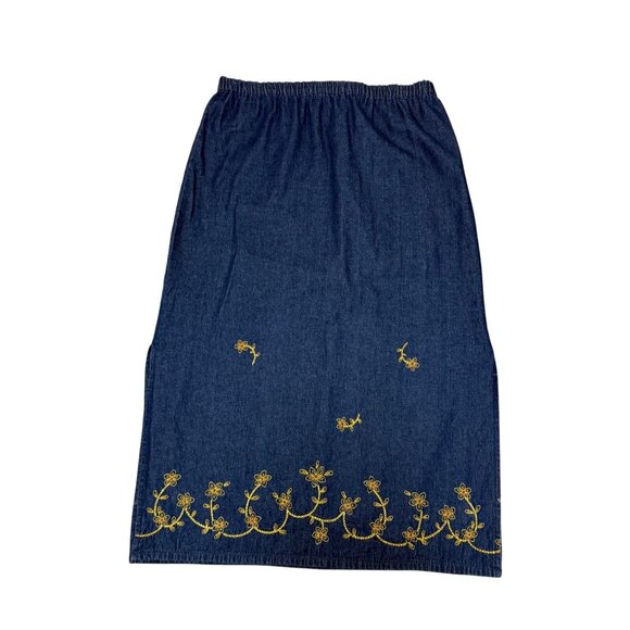 Cervelle Denim Maxi Dress 2 Piece Set Sz L Blue Jean VTG Embroidered Lagenlook - Picture 4 of 16